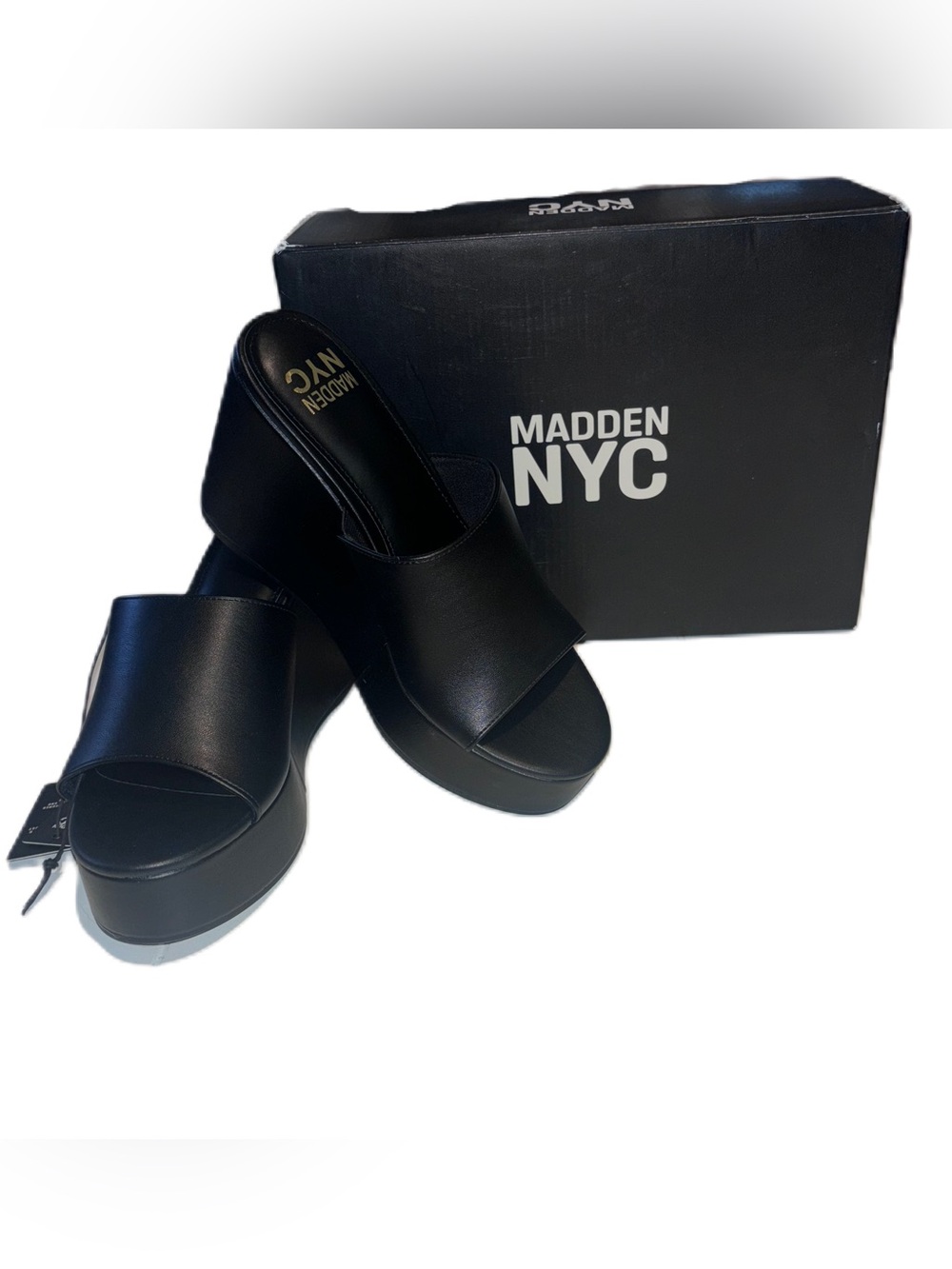 Madden NYC Black Platform Boho Wedge Slide on Sandals - Women's 7 - Picture 4 of 15